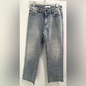 Sandro women's Washed blue crop Straight Jeans fray hem